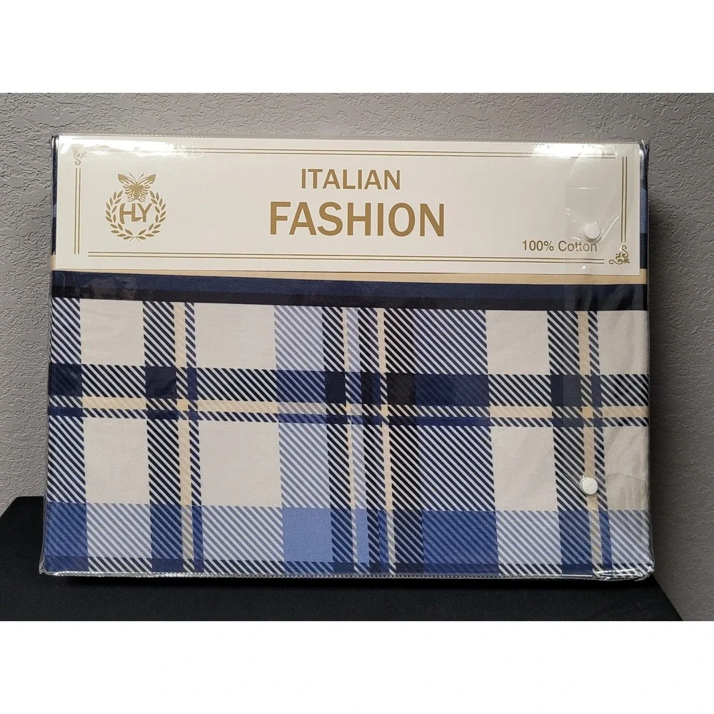 Italian Fashion Queen Size Duvet Cover Set 6 Pc Design #HY-888 Blue Floral/Plaid
